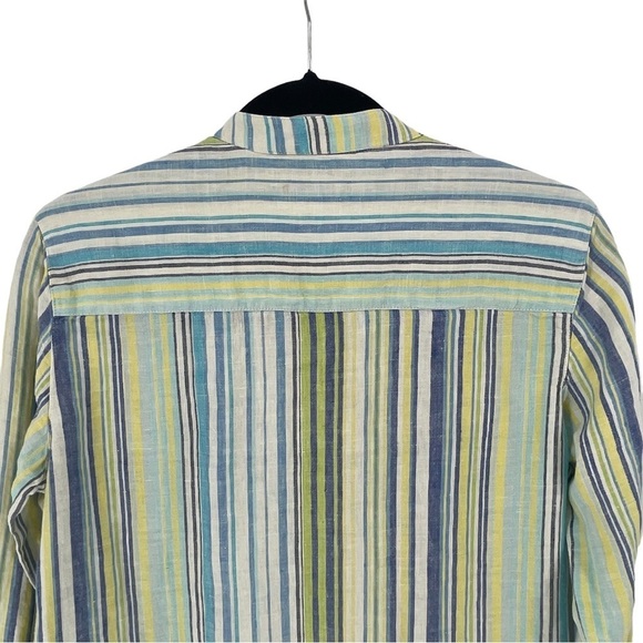 Chico's 100% Linen Mandarin Collar Blue/Green/Yellow Stripe Tunic - Sz XS/4 - Picture 10 of 16